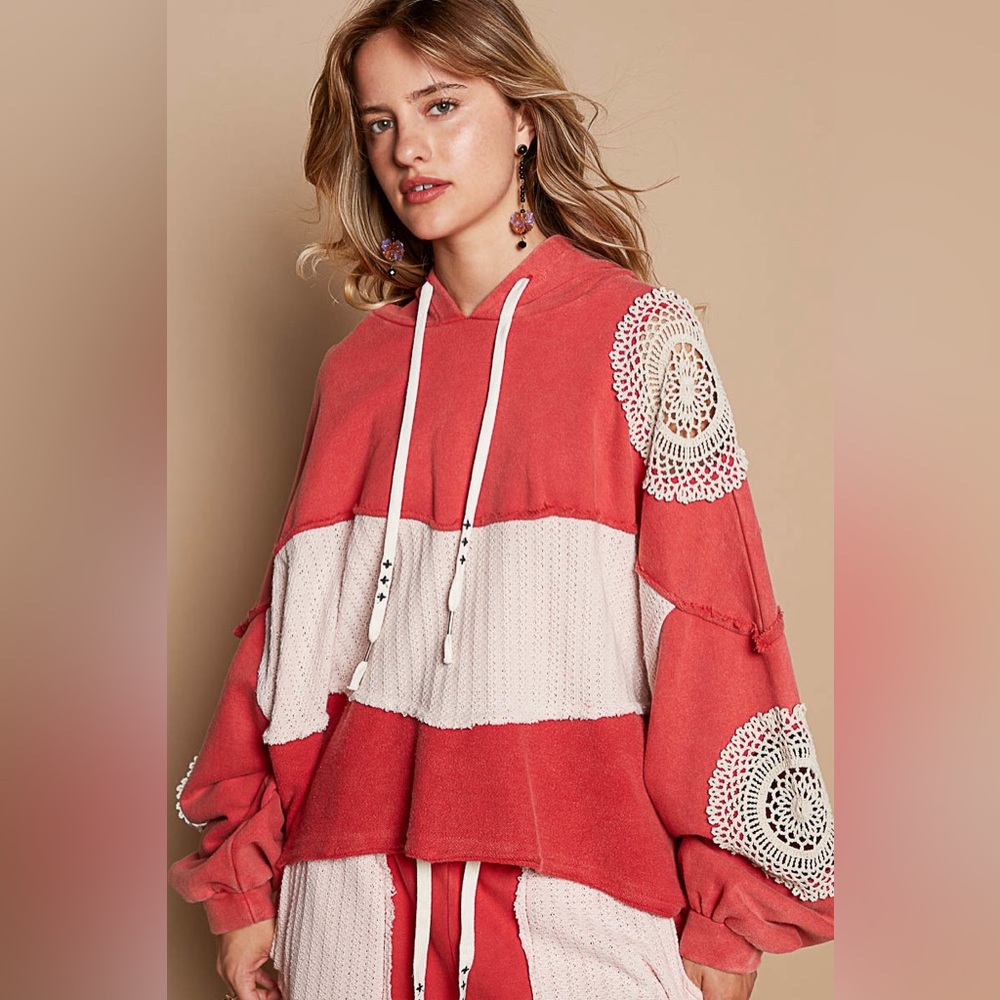 POL Red and Pink Patchwork Hoodie